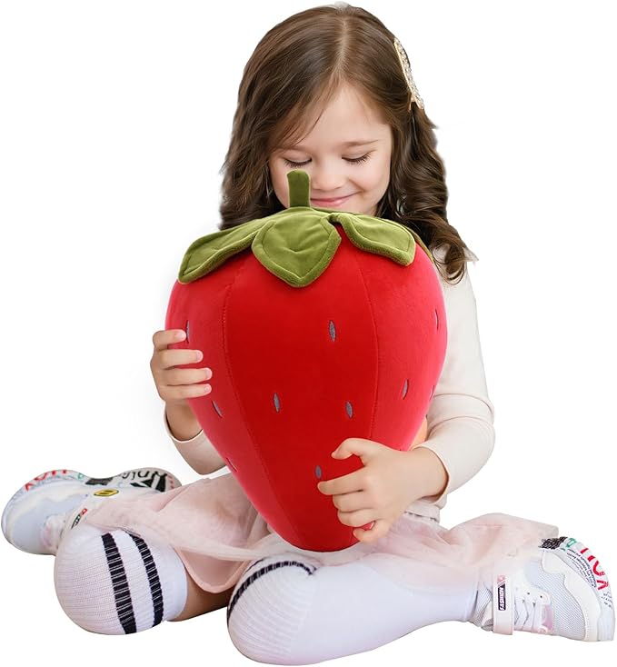 Cute Fruit Kids Pillow Stuffed Strawberry Plush Pillows Super Soft Girls Pillows Cushion Seat for Kids Toys (Red,19.6''/50cm) 1 Count (Pack of 1)