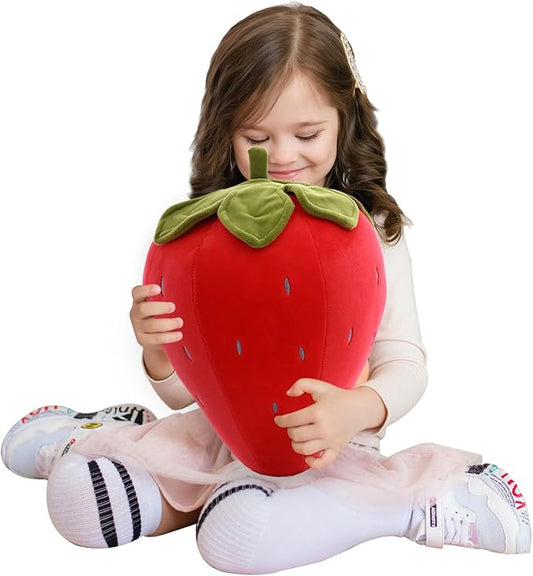 Cute Fruit Kids Pillow Stuffed Strawberry Plush Pillows Super Soft Girls Pillows Cushion Seat for Kids Toys (Red,19.6''/50cm) 1 Count (Pack of 1)