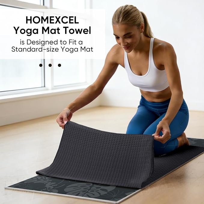 HOMEXCEL Hot Yoga Towels 2 Pack, (26.5" x 72") Non-Slip & Ultra-Absorbent Microfiber Yoga Mat Towels for Hot Yoga, Pilates, Exercise, Fitness, Bikram and Workout, Grey