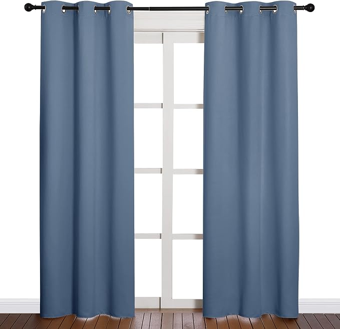 NICETOWN Triple Weave Thermal Insulated Ring Top Blackout Window Curtains for Guest Room (Stone Blue, Double Panels, 42 inches x 84 inches)