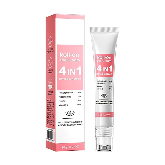 Retinol Eye Cream with 10% Hyaluronic Acid, 30% Retinol, 5% Nicotinamide, 10% Vitamin C for Puffy Dark Circles Wrinkles Eye Bags Fine Lines, Under Eye Cream with 360° Eye Roller Massage Ball