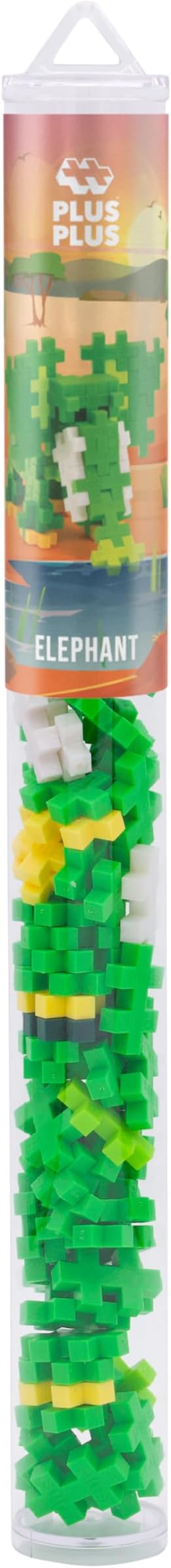 PLUS PLUS 3D Animal Figure Building Block Set, 70 Mini Interlocking Puzzle Pieces, Fun Stem Toys for Kids - Elephant Maker Tube