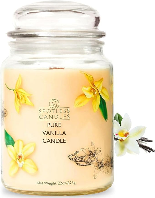 Vanilla Candle 22oz: 130 Hour Burn, Large Jar Scented Soy Wax Candle, Wooden Wick, Warm Vanilla Sugar, Luxury Gift Box, Home Decor by Spotless Candles