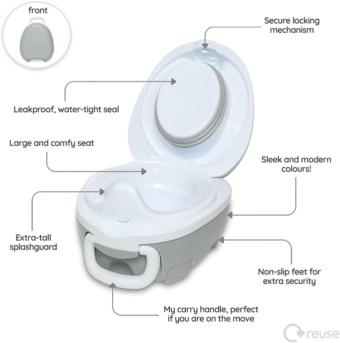 My Carry Potty - Grey Pastel Travel Potty, Award-Winning Portable Toddler Toilet Seat for Kids to Take Everywhere