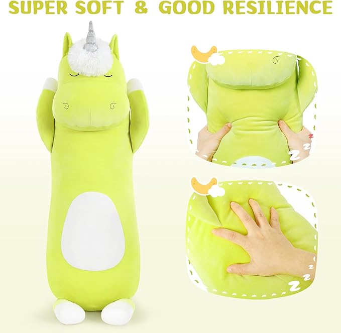 MorisMos 36.2" Unicorn Body Pillow Large Hugging Pillow Unicorn Stuffed Animal,Soft Plush Toy for Kids Girl, Animal Body for Christmas Birthday Valentine's Day, Green