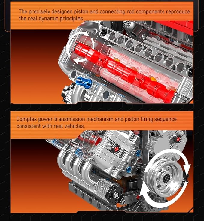 Sosuy V8 Engine Building-Blocks Sets, Working Motor Model, 487+PCS Mechanic Display Home Set for Collection Fans, STEM Cars Toys for Boys, Birthday Gitf for 8+ Kids Adults Men Girls