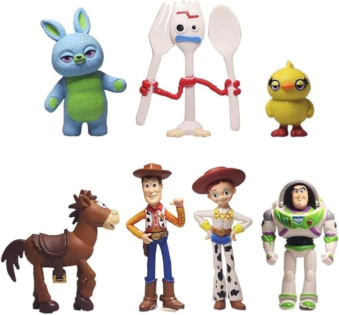 7 Pack Anime Figurines Set - Woody Doll, Buzz Lightyear Toy, PVC Figures