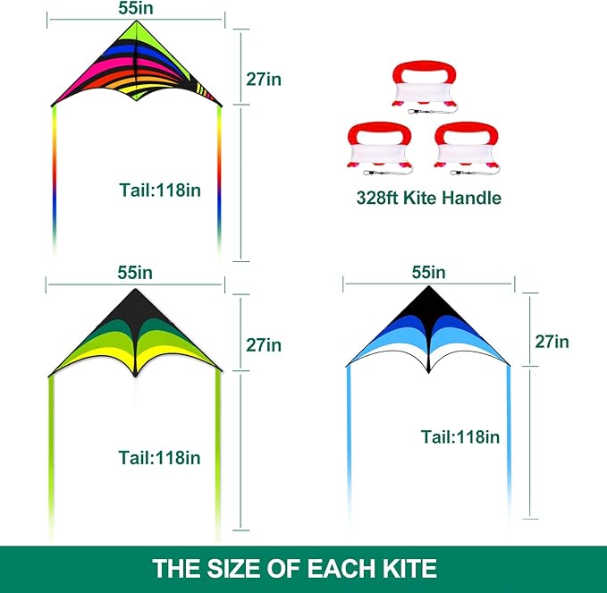 Mint's Colorful Life Delta Kite for Kids & Adults, Extremely Easy to Fly Kite for Beach Trip, Best Kites for Beginners, 300ft String Handle Included