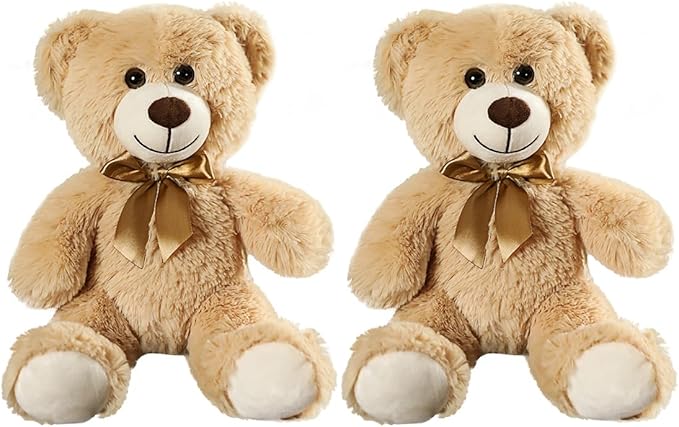 Plush Teddy Bear Stuffed Animal Bear Gift for Kids and Girls, Party Home Decoration 13.8 Inches(Khaki+Khaki)