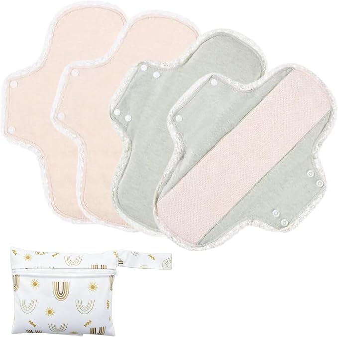 Reusable Incontinence Pads,Organic Cotton Pads Sanitary Napkins,Lace Trim Washable Menstrual Pads,with 1 Storage Bag,Panty Liners Pads Period/Incontinence/Postpartum.(Colorful/L/4pcs)