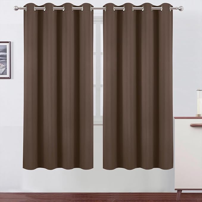 LEMOMO Blackout Curtains 66 x 72 Inch Long Chocolate Curtains Set of 2 Panels Room Darkening Curtains for Bedroom and Living Room