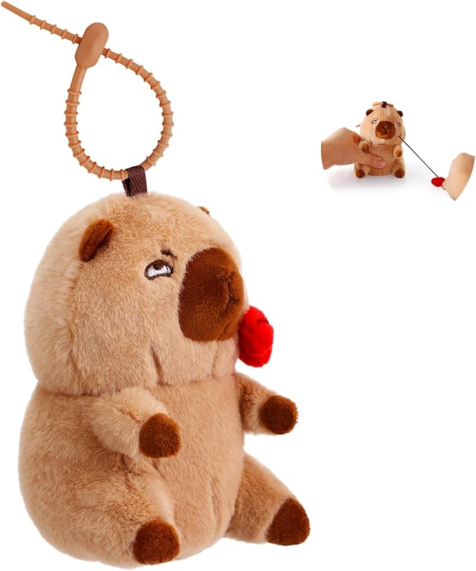 SASBSC Cute Capybara Plush Keychain Stuffed Animal Pendant for Back to School Gifts, Backpack Charm, Desk Decor, Birthday Party Favor, Stress Relief Toys for Kids Aduts (Kiss Style)