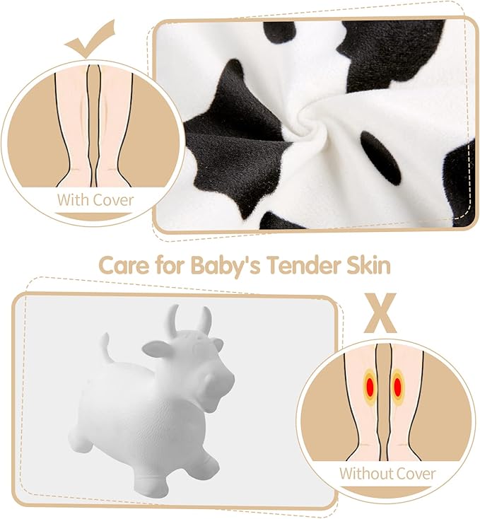 INPANY Bouncy Cow Farm Animal Hopper Toys, Toddler Plush Bouncing Inflatable Bouncer, Ride on Hopping Horse, Indoor Outdoor Cowboy Rodeo Birthday Party Decorations Gifts for 2 3 4 Year Old Girls Boys