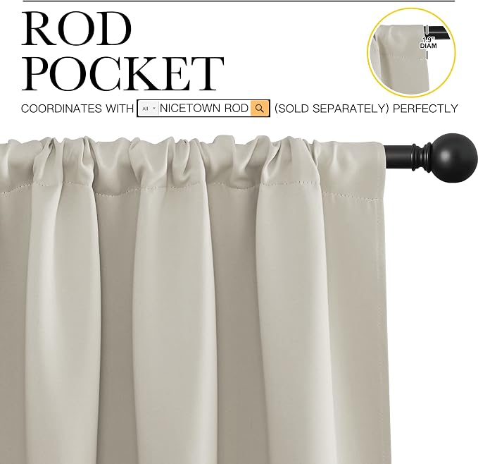 NICETOWN Blackout Curtains for Living Curtains, Room Darkening Window Curtain Panels, Easy-Care Solid Thermal Insulated Draperies/Drapes for Daughter Room (Natural, 2 Panels, 42 by 54)