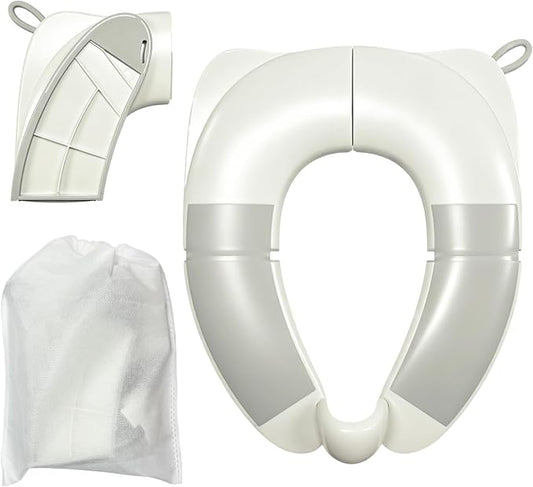 Kids Foldable Toilet Seat with Storage Bag - Training Urine Anti-Slip Toilet Seat Cover with Splash Guard for Children Toddlers, Portable & Travel-Friendly Easy Clean Universal Fit-Grey