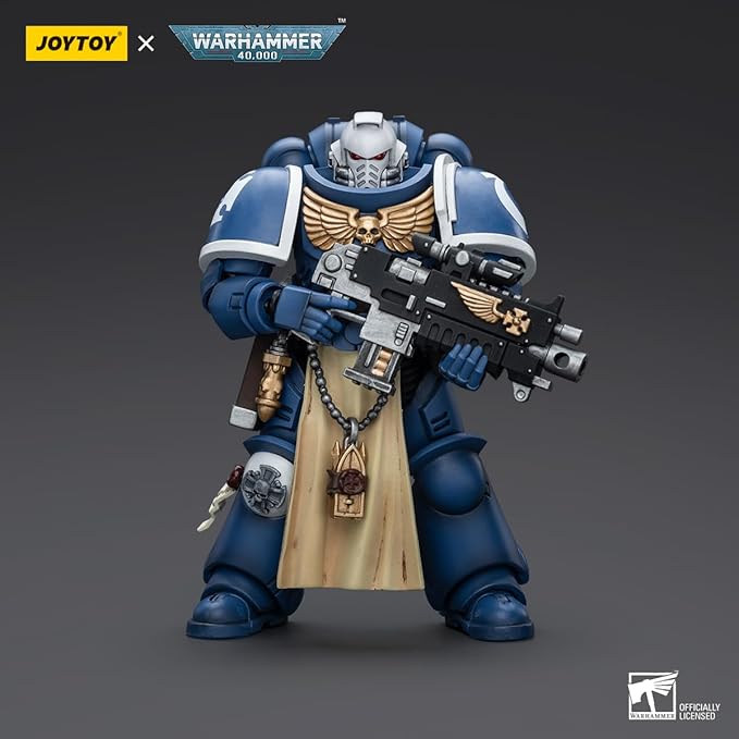 YIZRIO JoyToy Warhammer 40K Ultramarines Sternguard Veteran with Bolt Rifle 1:18 Scale Action Figure Mecha Joy Toy Collection Model 4.76 inch