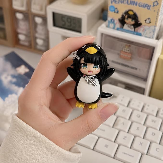 2.3in Anime gugugaga Penguin Figure Cute Penguin Costume Girl PVC Collectible Statue Kawaii Desktop Ornament for Desk Shelf Car Dashboard
