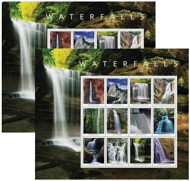 Waterfalls (2 Sheets of 12) Forever Postage Stamps US Postal First Class Nature Rock River Park Party Announcement Celebration Anniversary Wedding 2023 Scott #5800