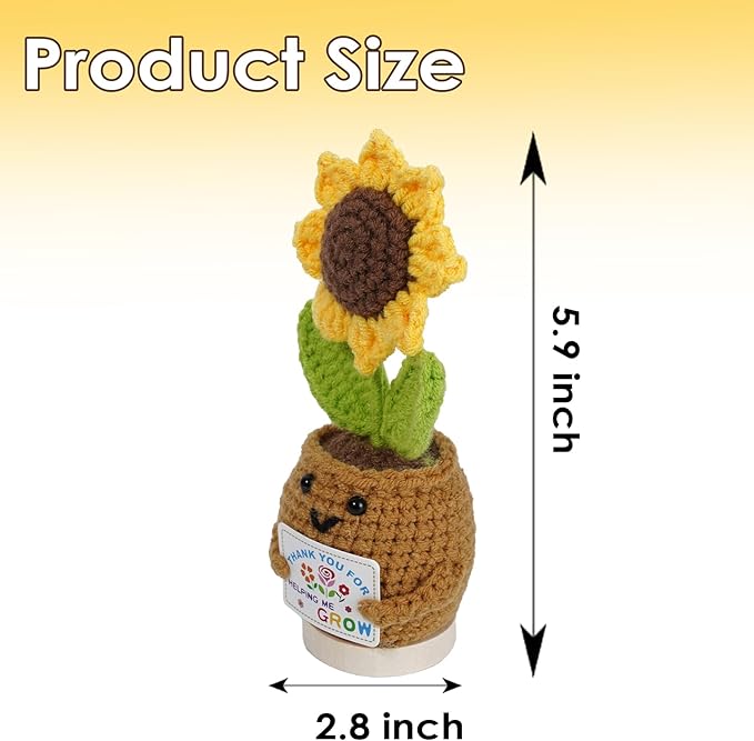 Positive Crochet Animals Graduation Duck and Crochet Sunflower, Emotional Support Crochet,Funny Mini Cute Handmade Emotional Support Plush Gifts for Women Men Xmas Holiday Home