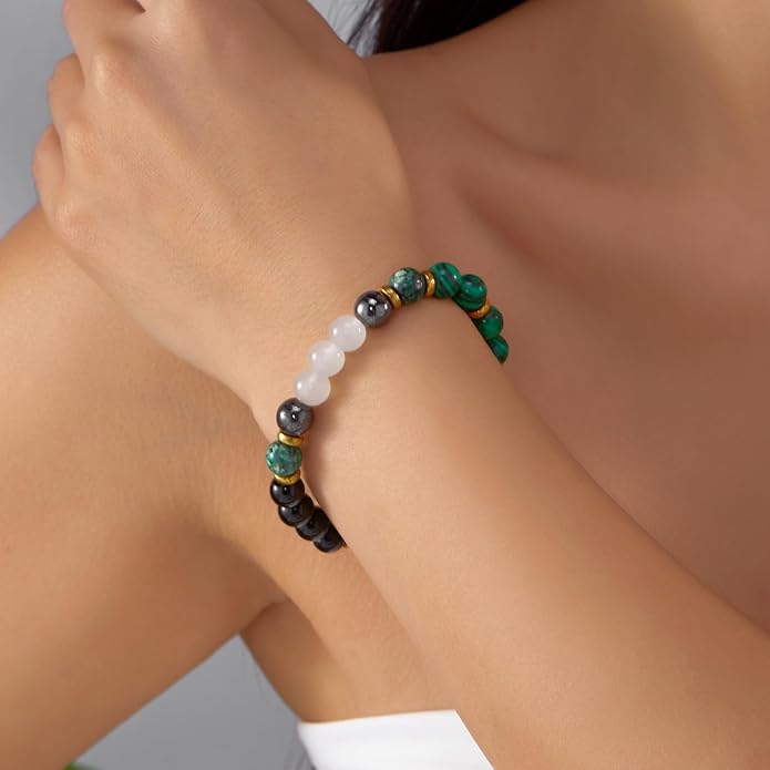 Healing Crystal Bracelet for Women Men Inspirational Bracelet Natural Stone Stretch Bracelet Spiritual Crystal Beads Bracelet Anxiety Relief Jewelry Gifts