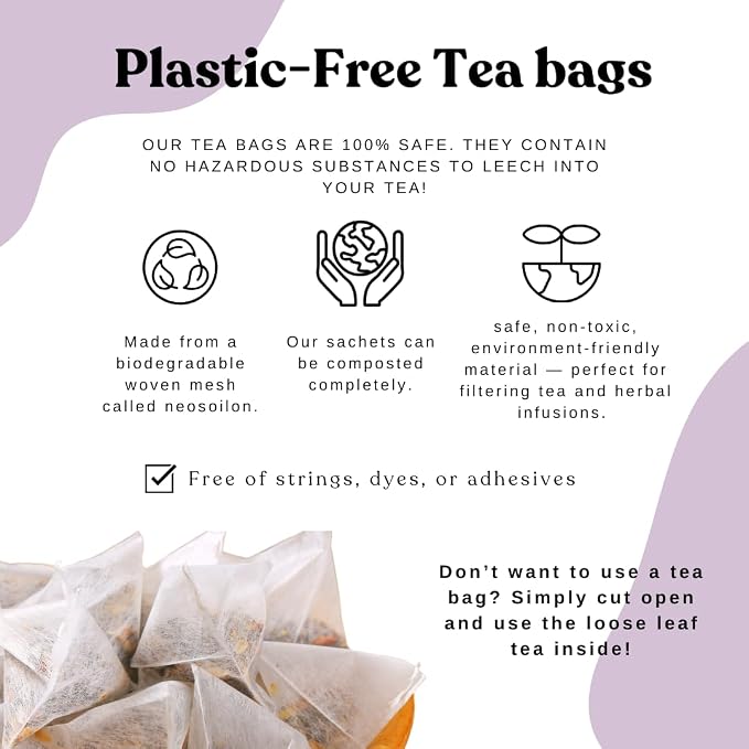 Organic Lavender Tea Loose Leaf Tea Bags – Sleep Tea, Passion Flower Tea, Calming Tea, Nighttime Tea, Relaxing Tea, Tulsi, Stress Tea, Caffeine Free AIP Bedtime Herbal Blend, 15 Count