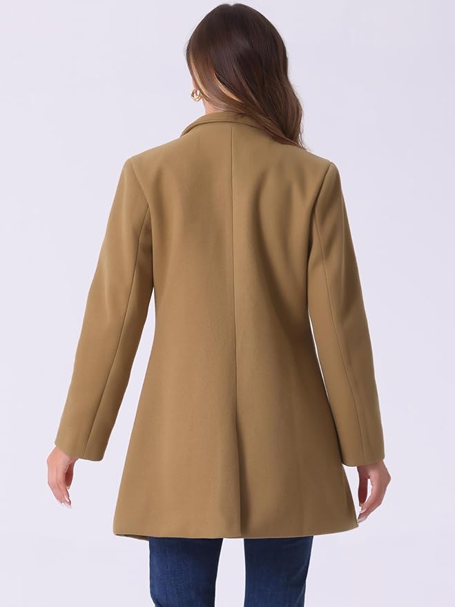 Allegra K Women's Winter Overcoat Mid-Long Stand Collar Single Breasted Coat Outerwear