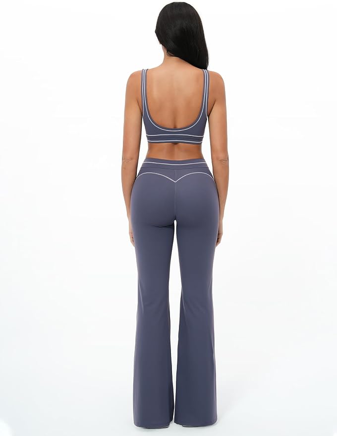 Women 2 Piece Workout U Back Color Block Sports Bra High Waist Tummy Control Active Leggings Yoga Pilates Outfits