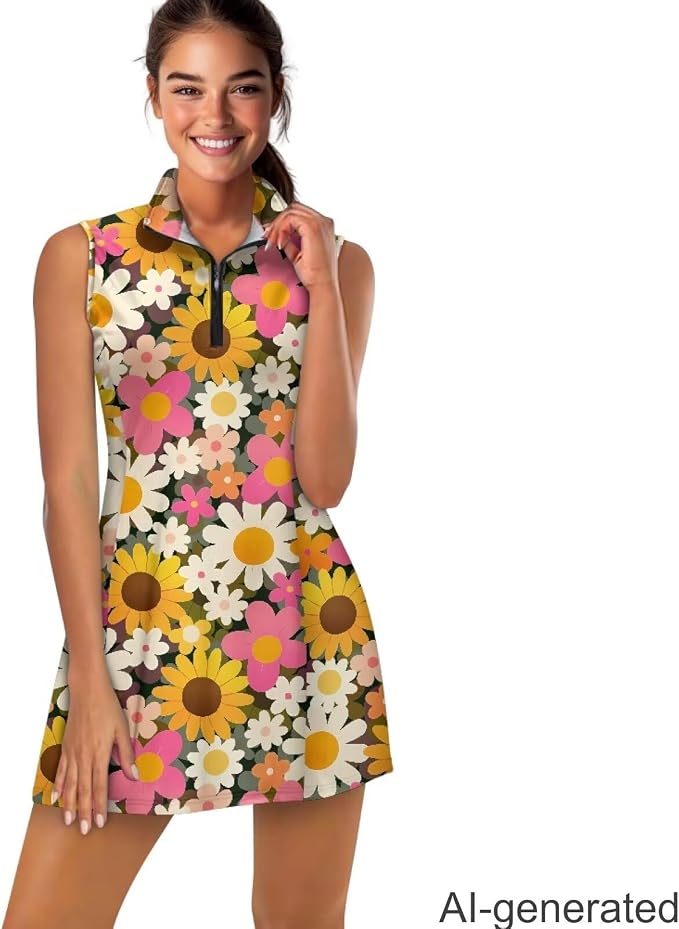 Golf Dress Tennis Dresses for Women with Built in Shorts and Pockets Sleeveless Athletic Dress Workout Dress