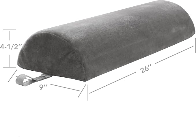 Saloniture Jumbo Half Round Massage Table Bolster Under-Knee Pillow Pad - 26 x 9 x 4.5 Inch - Gray Velour