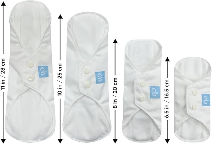 Charlie Banana - Reusable Feminine Pads Super 3 Pack with Pouch | Washable Menstrual Pads for Heavy Absorbency | White