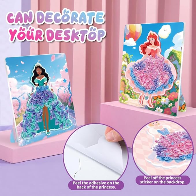 Poke Art and Craft Kits Princess for Girls, 8 Princesses and 4 Accessories, Mess Free DIY Creative Activity, Birthday Gifts Toys for 5 6 7 8+ Year Old Girls