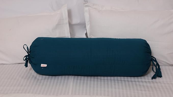 Saffron HANDICRAFTS Bolster Pillow Cover ,Cotton with Draw String Closure Easy to Removable n Washable 8" Diameter c 24 " Long (20 cm x 60 cm) (Teal Blue)