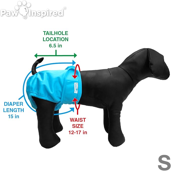 Paw Inspired Reusable Dog Diapers Bundle, Small, 3-Pack with Suspenders | Washable Diapers in Assorted Colors with White Lining Combo Pack with Black Suspenders