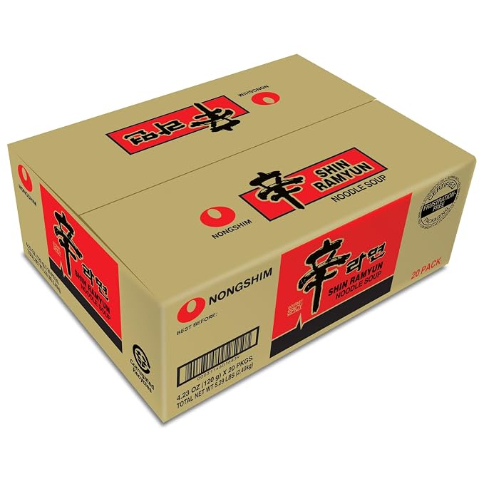 Nongshim Shin Ramyun Noodles, Spicy Korean Signature Instant Ramyun, Rich Beef Flavored Broth, Microwaveable, Korean Instant Noodles, 4.23 oz, Packaging May Vary. (Pack of 40)