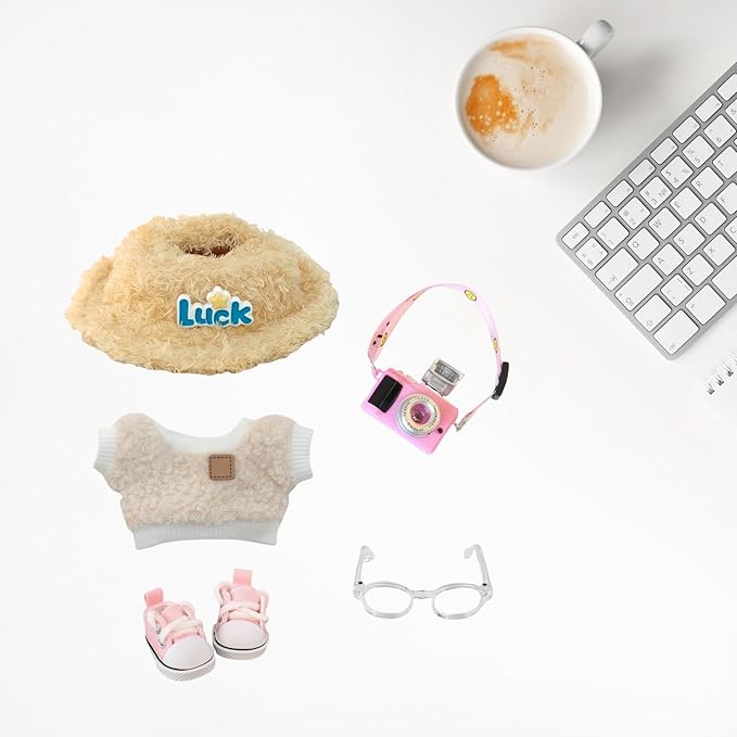 Clothes Set for Dolls Accessoriess (No Doll), Cute Kawaii Outfit Set 5 Pieces for 15cm 17cm Doll, Dress Up Doll Clothing Set Replacement with Hat Glasses Sweater Shoes