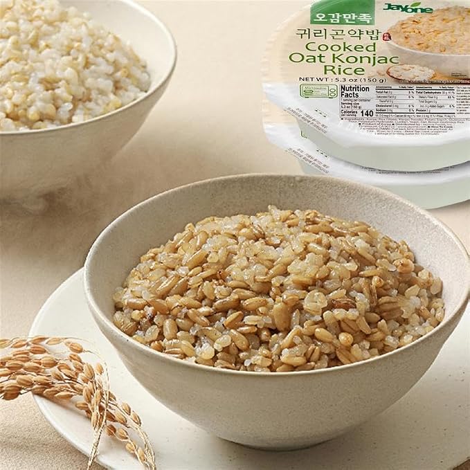 Jayone Instant Cooked Rice, Pantry Staple Bap, Sticky, Microwavable, Shelf Stable Asian Bap, Product of Korea, 5.3 oz (Pack of 4 / Oat Konjac Rice)
