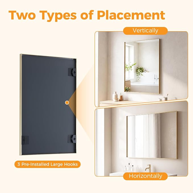 Sweetcrispy Gold Bathroom Mirrors for Over Sink, 24" x 40" Rectangle | Wall Mount Mirror with Metal Frame, Modern Vanity Mirror with Tempered Glass, for Home Decor, Anti-Rust
