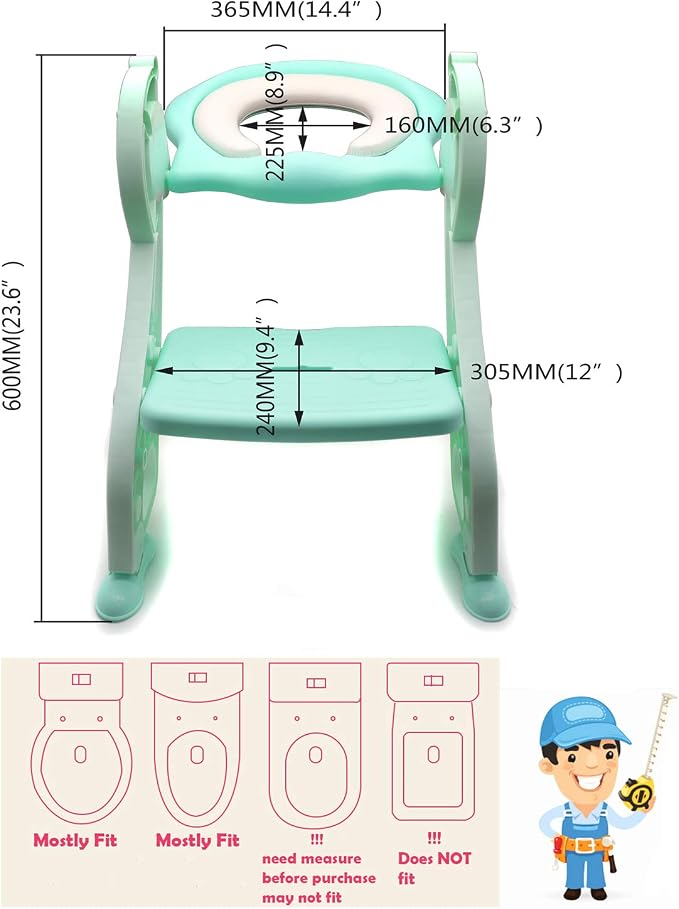 HTTMT- Green Dear Kid Potty Training Seat w/Step Ladder Toilet Chair for Child Toddler [P/N: ET-BABY001-GREEN]