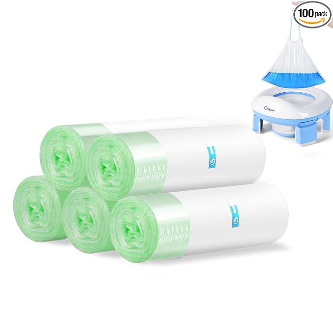 Orzbow Portable Potty Replacement Liners with Drawstring for Toddler Travel Toilet Chair Refill Bags, Toddler Potty Training Essentials, 100 Counts (9.5 x 12.6'')