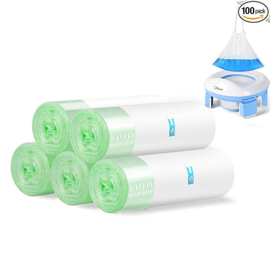 Orzbow Portable Potty Replacement Liners with Drawstring for Toddler Travel Toilet Chair Refill Bags, Toddler Potty Training Essentials, 100 Counts (9.5 x 12.6'')
