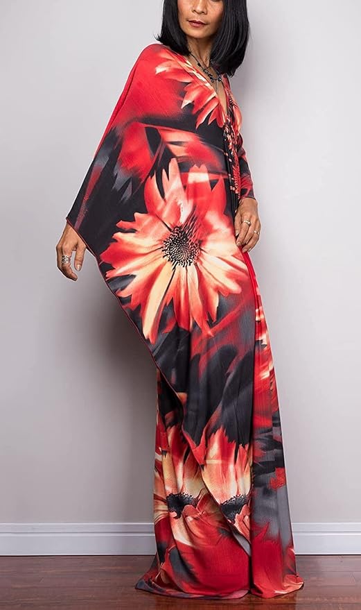 Venasha Womens Caftan Floral Print Kaftan Dress Short Sleeve Swimsuit Cover up Loungewear for Summer