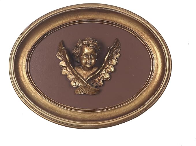 S-MANTIS Vintage Wall Sculpture, Antique Pediment, Hallway Wall Art, Hand Painted Wall Decoration With Intricate Cherub Wings Centerpiece, Gallery, Unique Gift (Antique Gold- Cherub)