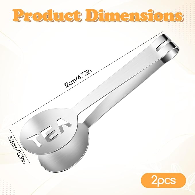 Tea Bag Squeezer, 2 Pcs Stainless Steel Tea Tongs, Teabag Filter, Tea Spoon Tea Bag Strainer Tea Tongs Clip on Strainer Tea Accessories for Loosing Leaf, Gripping Ice Cube, Sugar