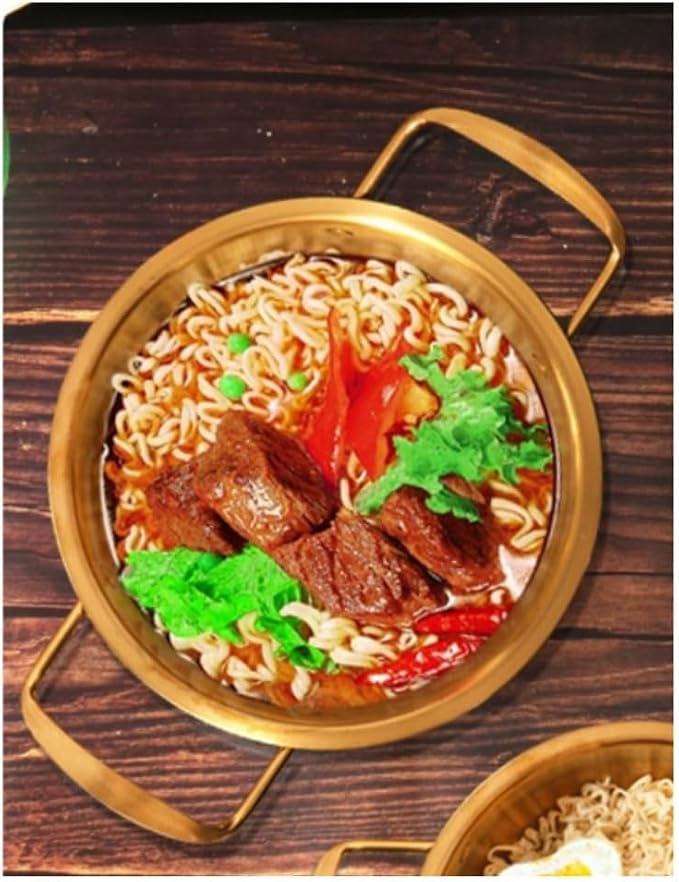 Korean Ramen Cooking Pot 17.6cm - Stainless Steel Mini Hot Pot Design Noodle Pot for Induction & Gas Stove, Easy-Clean Gold