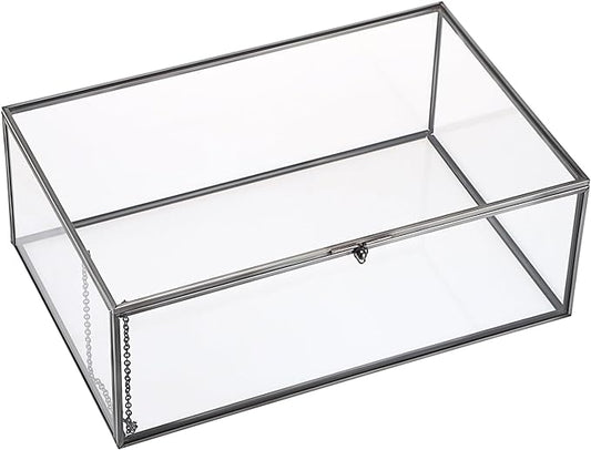 Hipiwe Vintage Glass Box with Lid Jewelry Display Case Vanity Lidded Box | Rectangle Glass Boxes Organizer Black Home Decor Accent Decorative Boxes for Keepsakes Trinket Rings,X-Large