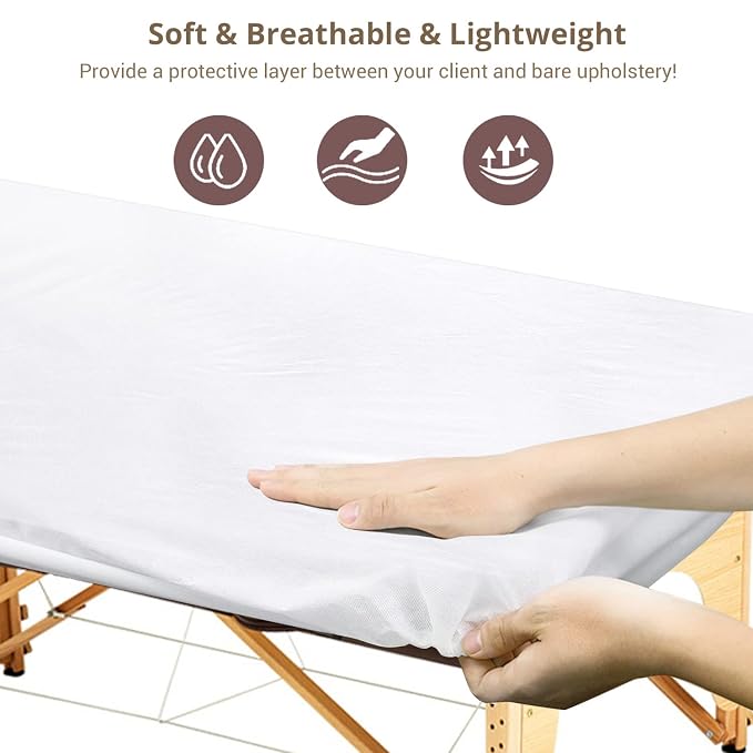 25PCS 84x35in Disposable Fitted Massage Table Sheets with Elastic, Breathable Disposable Massage Table Cover, Non Woven Fabric Spa Bed Covers, Single Use for Beauty Salon Wax Tattoo Facial Lash Bed