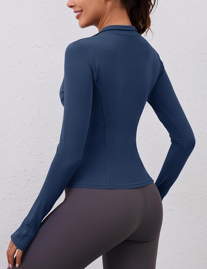 LOMON Womens Long Sleeve Workout Tops Quick Dry Quarter Zip Pullover Crop Yoga Athletic Slim Fit Shirts