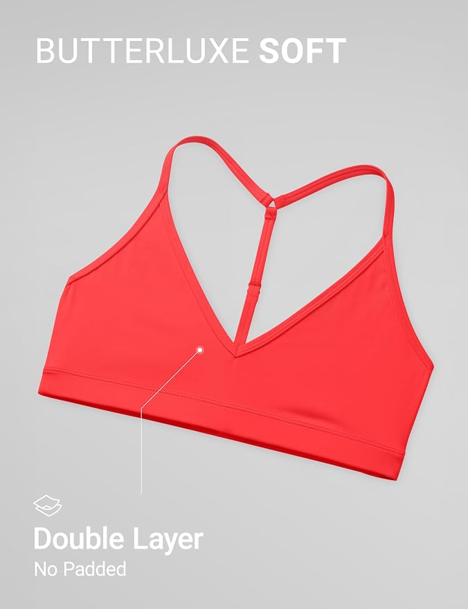 CRZ YOGA Butterluxe Soft Double Lined T-Back Sports Bras for Women - V Neck Adjustable Strap Yoga Crop Top Casual Non Padded