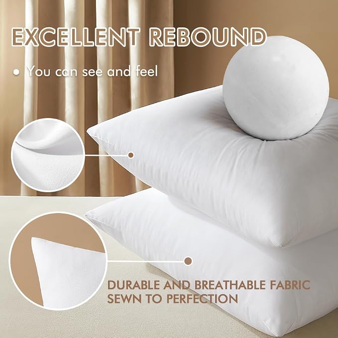 MIULEE 18x18 Pillow Inserts Set of 4, Throw Pillows for Sofa Couch Bed | Premium Virgin Filling, Soft Brushed Fabric, Decorative Pillow, Lumbar Back and Neck Support