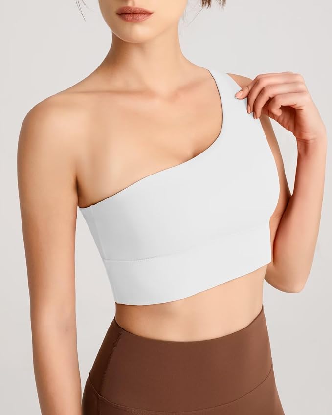 Queenie Ke Womens One Shoulder Sports Bra Left Side Strap Yoga Bras Gym Training Workout Crop Tops